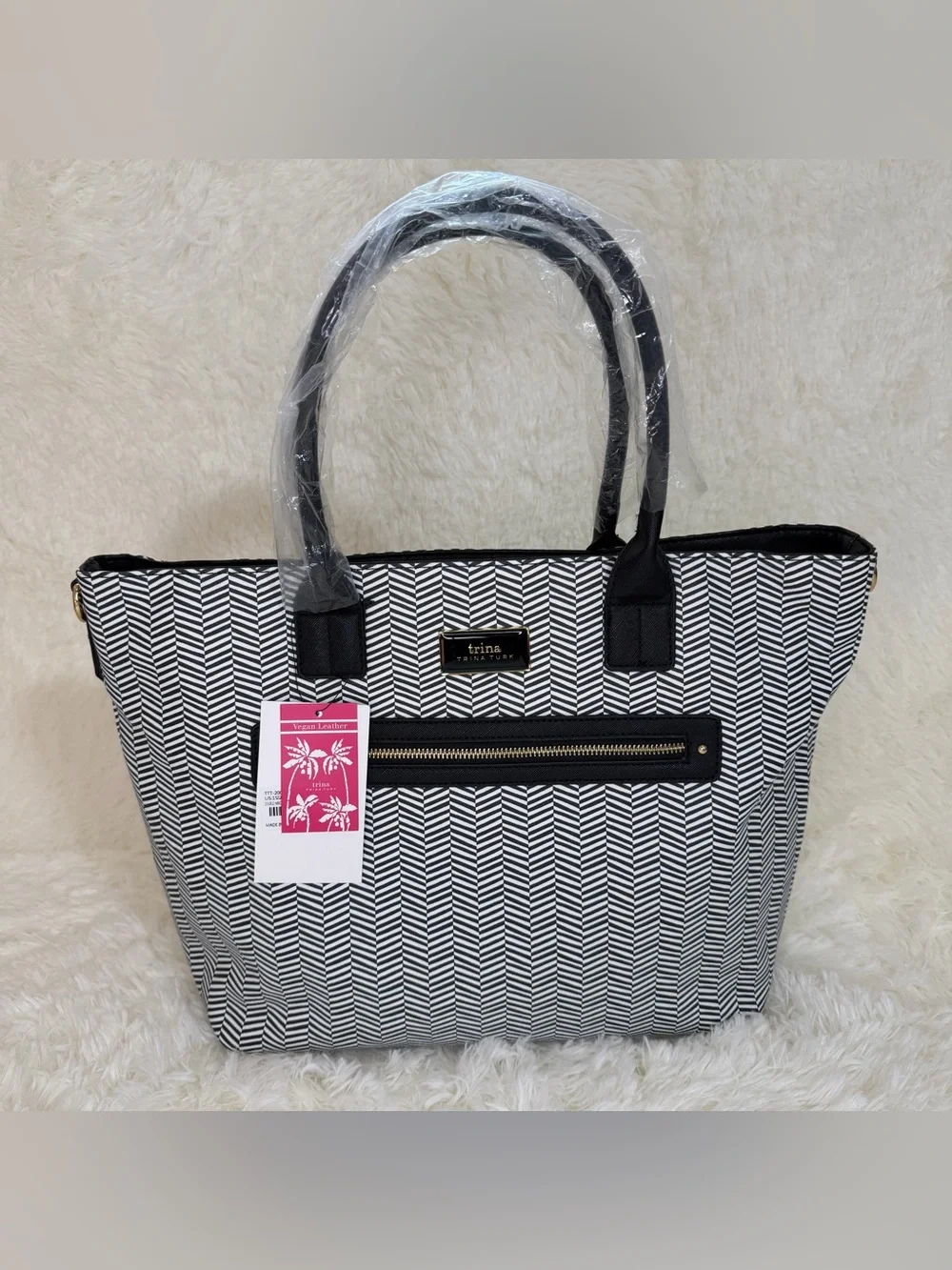 Trina Turk Black & White Large Chevron Tote Filled w Surprise Goodies